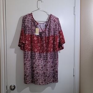 NWT Suzanne Betro Boho Short Sleeve Top Size 2X